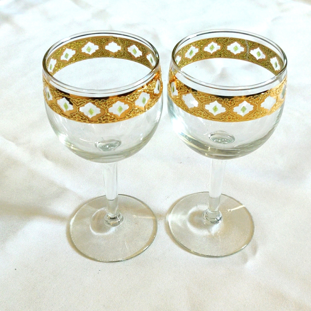 VALENCIA GREEN AND GOLD Wine GLASSES 1960S
